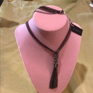 Bebe Dark Metallic Tassel Necklace